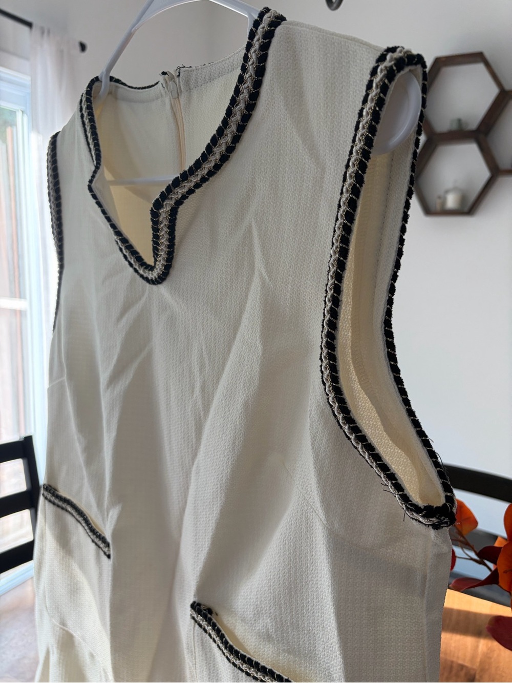 Sleeveless Cream Mini Dress with Black and Gold Trim (NEW) - Picture 4 of 6